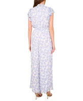 Msk Petite Floral Smocked-Waist Flutter-Sleeve Jumpsuit