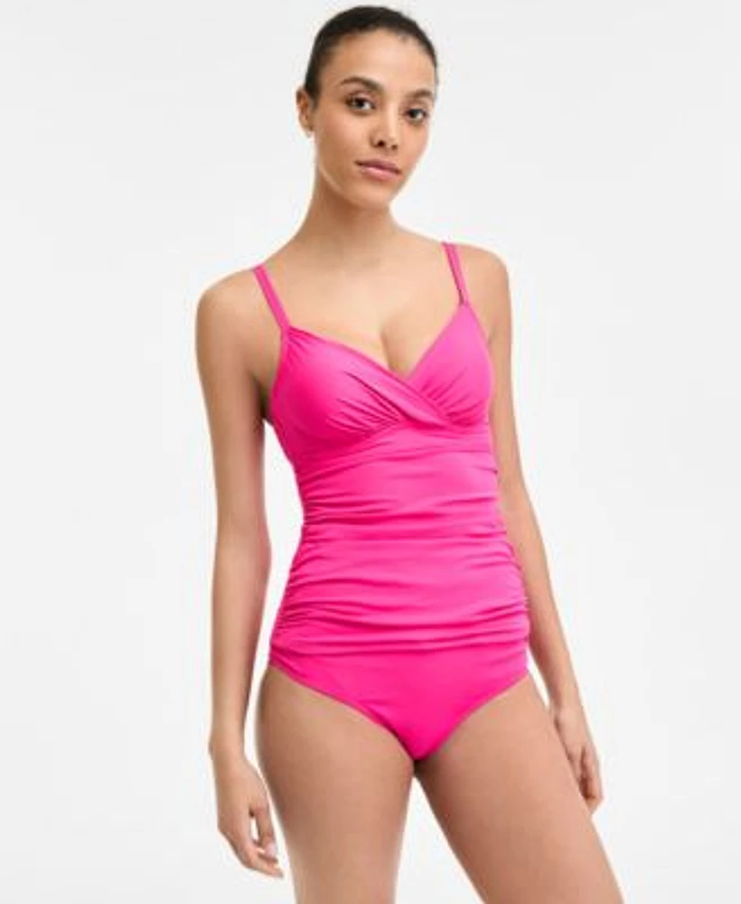 Anne Cole Womens Surplice Underwire Tankini Top High Waist Bikini Bottoms