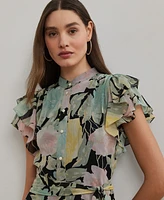 Lauren Ralph Petite Floral Belted Georgette Shirtdress