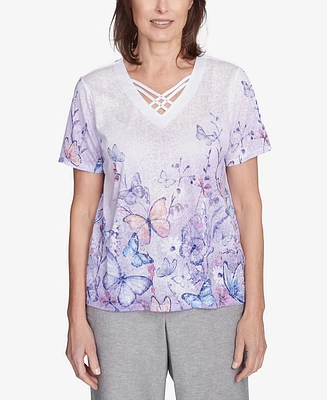 Alfred Dunner Petite Crystal Springs Crisscross Ombre Butterfly Top