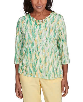 Alfred Dunner Petite Rise & Shine Bright Textured Strokes Embellished Top