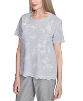 Alfred Dunner Petite Crystal Springs Embroidered Tossed Flower Top