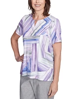 Alfred Dunner Petite Crystal Springs Brushstroke Stained Glass Short Sleeves Top