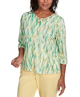 Alfred Dunner Petite Rise & Shine Bright Textured Strokes Embellished Top