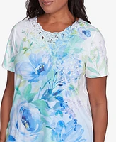 Alfred Dunner Petite St. Thomas Dramatic Floral Print Top