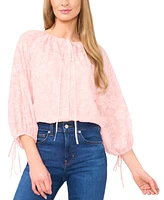 CeCe Women's Floral-Lace Button-Front Puff-Sleeve Blouse