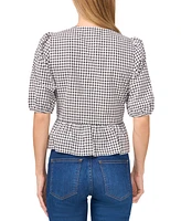 CeCe Women's Gingham Bow-Front Peplum Top