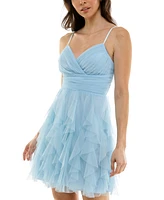 pear culture Juniors' Surplice-Neck Ruffle-Skirt Dress