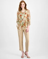 Kasper Women's Floral-Print Open-Front Cardigan