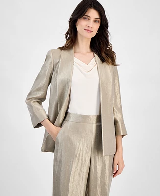 Kasper Women's Shimmer Twill Shawl-Collar Open-Front Topper