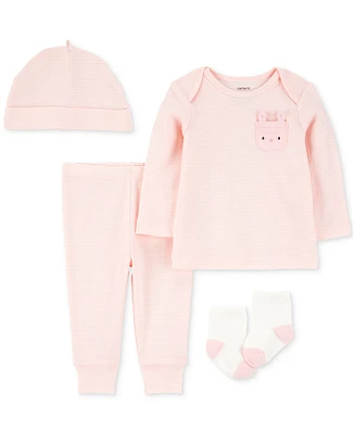 Carter's Baby Girls Cotton Bunny Top, Hat, Pants & Socks, 4 Piece Set
