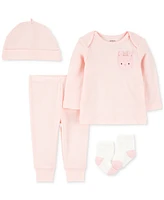 Carter's Baby Girls Cotton Bunny Top, Hat, Pants & Socks, 4 Piece Set