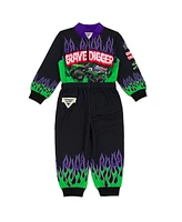 Monster Jam Toddler Boys Grave Digger French Terry Racing Zip Up Coverall to