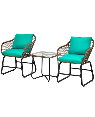 Gymax 3 Piece Patio Conversation Furniture Set Outdoor Bistro Set w/ Cushions