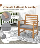 Gymax 3 Piece Outdoor Furniture Set Acacia Wood Conversation Set w/ Cushions