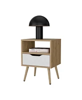 Prescott Valley Nightstand with Open Storage, Natural Oak and White