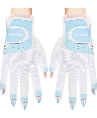 Wosofe Golf Gloves for Women Half 1/3 Finger Soft Leather Breathable Extra Grip Accessories Fit Ladies Girls Sport 1 Pair 3 Colors Optional