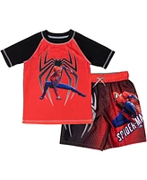 Spider-Man Boys Marvel Upf 50+ Rash Guard and Swim Trunks Outfit Set