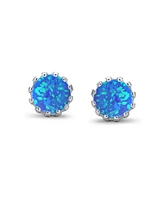 Bling Jewelry Iridescent Crown Setting Created Opal Solitaire Stud Earrings Rose Gold Plated .925 Sterling Silver White Blue Orange 6