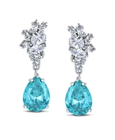 Bling Jewelry Cubic Zirconia Cz Statement Dangle Leaf Teardrop Formal Chandelier Clip On Earrings Silver Plated