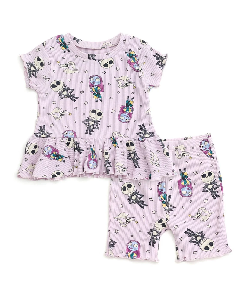 Nightmare Before Christmas Little Girls Ribbed Peplum T-Shirt and Shorts Outfit Set