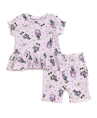 Nightmare Before Christmas Little Girls Ribbed Peplum T-Shirt and Shorts Outfit Set