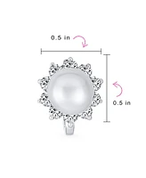 Bling Jewelry Classic Pearl Stud Earrings, Sterling Silver Huggie Latch Back