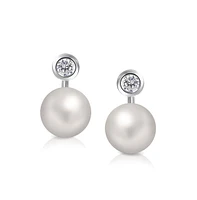 Bling Jewelry Modern Cz Solitaire Earring Jacket with Simulated Pearls in Sterling Silver