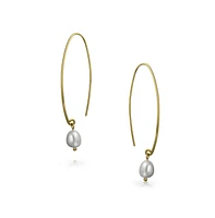 Bling Jewelry Minimalist Dangle Earrings 14K Gold Plated Pearl Threader Sterling Silver