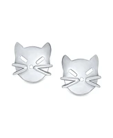 Bling Jewelry Curious Cat Face Stud Earrings in Sterling Silver - Cute Kitten Design