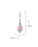 Bling Jewelry Antique Cable Milgrain Cameo Style Teardrop Iridescent White Created Opal Drop Dangle Earrings .925 Sterling Silver French Wire