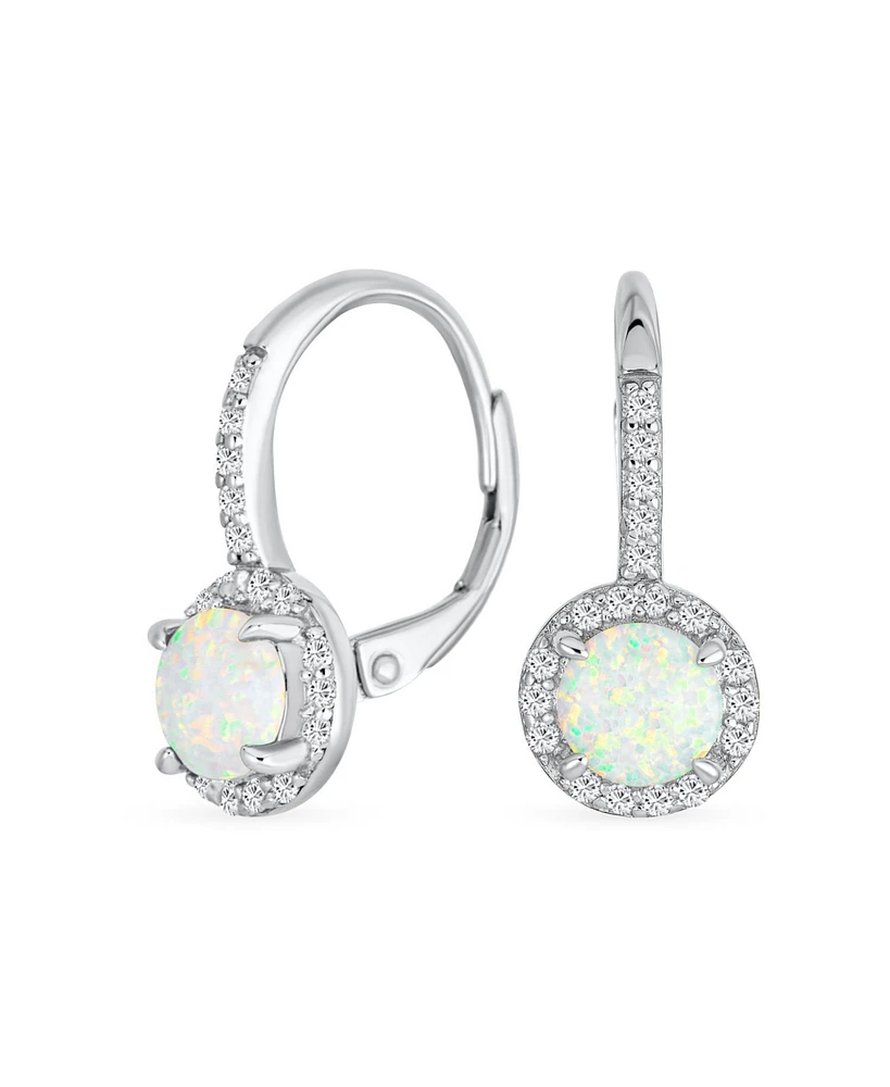 Bling Jewelry Cubic Zirconia Halo Cz Square Round Solitaire Circle White Orange Fire Created Opal Drop Earrings Rose Gold Plated .925 Sterling Silver