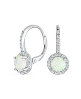 Bling Jewelry Cubic Zirconia Halo Cz Square Round Solitaire Circle White Orange Fire Created Opal Drop Earrings Rose Gold Plated .925 Sterling Silver