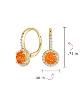 Bling Jewelry Cubic Zirconia Halo Cz Square Round Solitaire Circle White Orange Fire Created Opal Drop Earrings Rose Gold Plated .925 Sterling Silver
