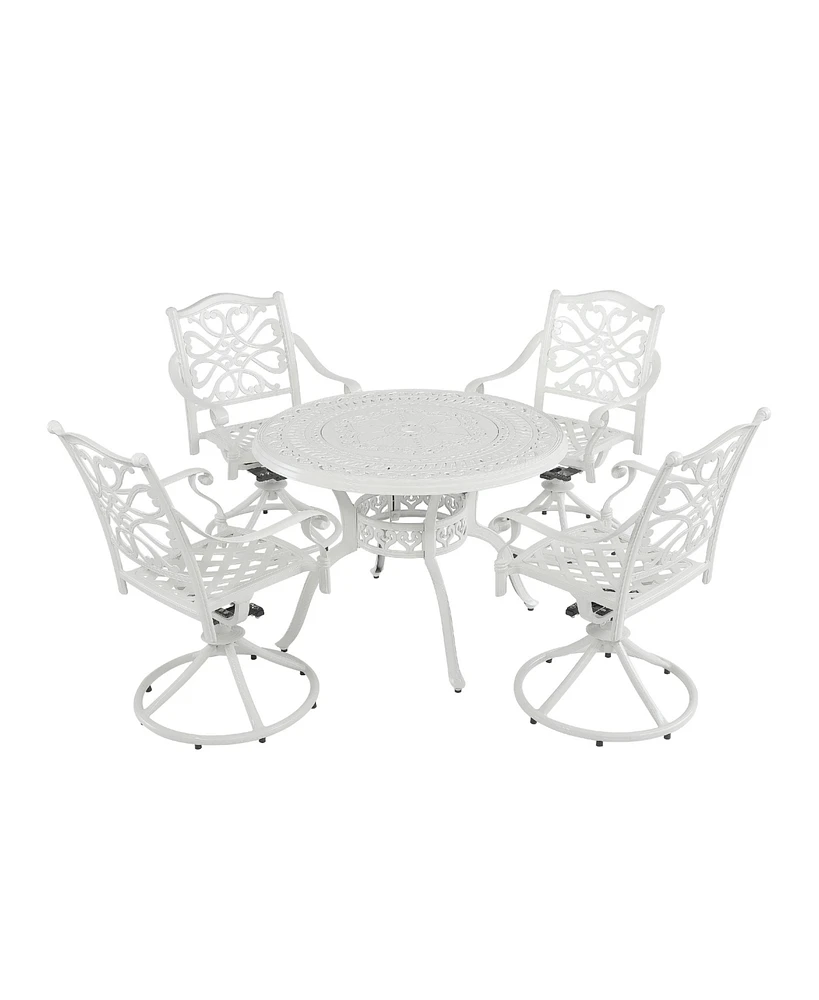 5-Piece Cast Aluminum Outdoor Conversation Set Outdoor Dining Table with Umbrella Hole Outdoor Swivel Rockers Patio Dining Chairs in White