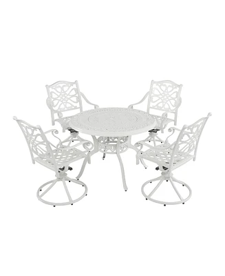 5-Piece Cast Aluminum Outdoor Conversation Set Outdoor Dining Table with Umbrella Hole Outdoor Swivel Rockers Patio Dining Chairs in White