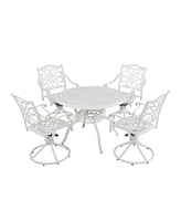 5-Piece Cast Aluminum Outdoor Conversation Set Outdoor Dining Table with Umbrella Hole Outdoor Swivel Rockers Patio Dining Chairs in White