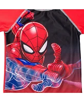 Spider-Man Boys Marvel Pullover Rash Guard and Swim Trunks to