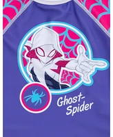 Spider-Man Girls Marvel Spider-Gwen Upf 50+ Rash Guard & Bikini Bottom Swimsuit Set to