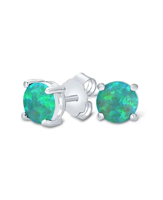 Bling Jewelry 1CT Lab Created Iridescent Blue White Orange Fire Opal Round Solitaire Stud Earrings .925 Sterling Silver 4 Prong Basket Set