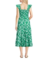Lands' End Women's Cotton Dobby Smocked Dress with Ruffle Straps