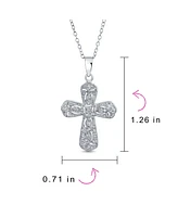 Bling Jewelry Elegant Necklace with Cubic Zirconia Cross Pendant in Sterling Silver