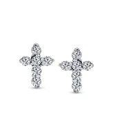 Bling Jewelry Minimalist Petite Religious Small Cz Cross Stud Earrings Cubic Zirconia Gold Plated .925 Sterling Silver