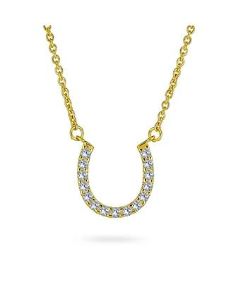 Bling Jewelry Cz Pave Cubic Zirconia Lucky Good Luck Horseshoe Pendant Necklace Western Jewelry Gold Plated .925 Sterling Silver