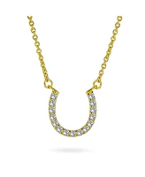 Bling Jewelry Cz Pave Cubic Zirconia Lucky Good Luck Horseshoe Pendant Necklace Western Jewelry Gold Plated .925 Sterling Silver