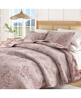 Linery & Co. Cotton Stitched Reversible Floral 3 Piece Quilt and Sham Set