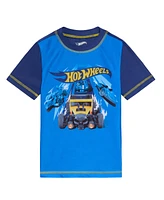 Hot Wheels Toddler Boys Upf 50+ Pullover Rash Guard and Swim Trunks Outfit Set to