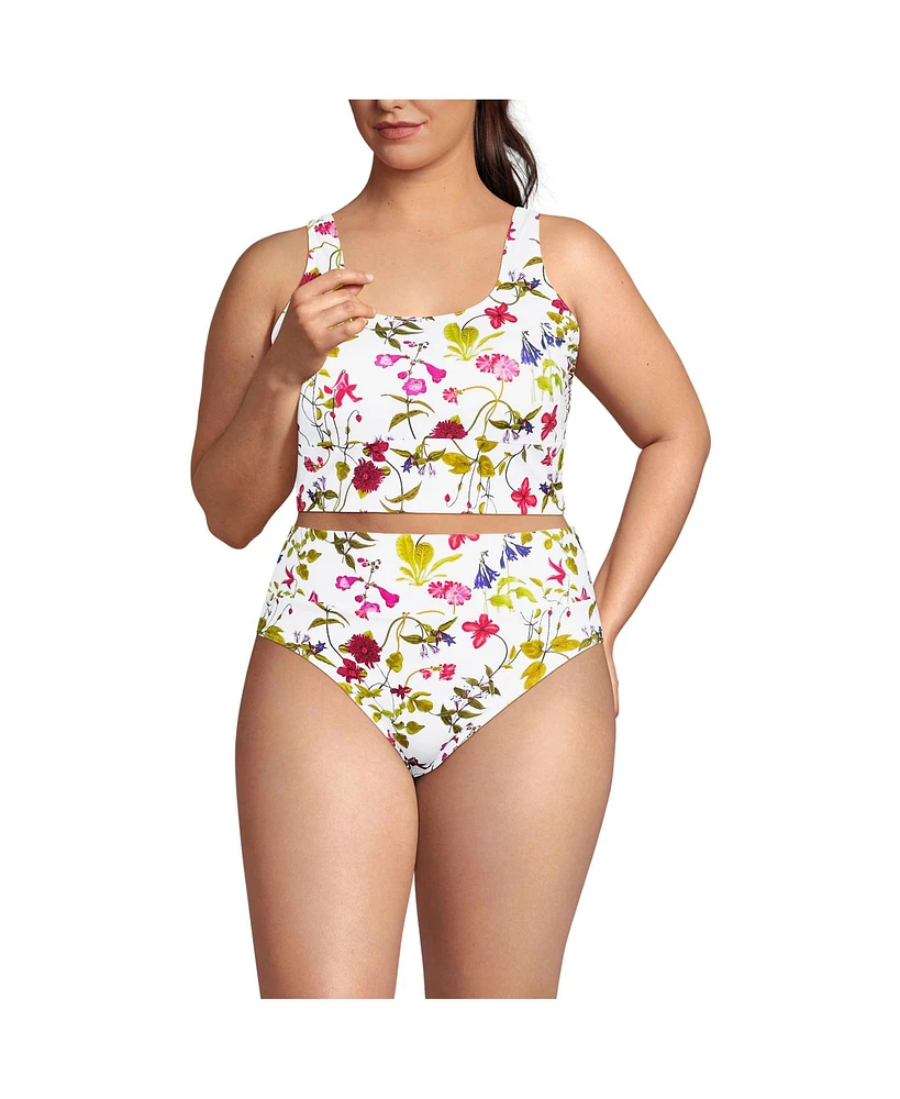 Lands' End Plus Tugless Tankini Top and High Waisted Bottom Swimsuit Set