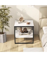2-Tier Square End Table with Storage Shelf Reversible Design