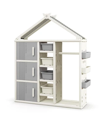 Kids Costume Storage Closet with Storage Bins and Shelves and Side Baskets for Kids Room